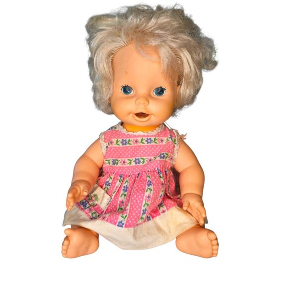 VTG 80s Baby Alive Doll Blonde Eat Drink Manual Chew 1982 Hong Kong 13" CRG - Picture 1 of 14